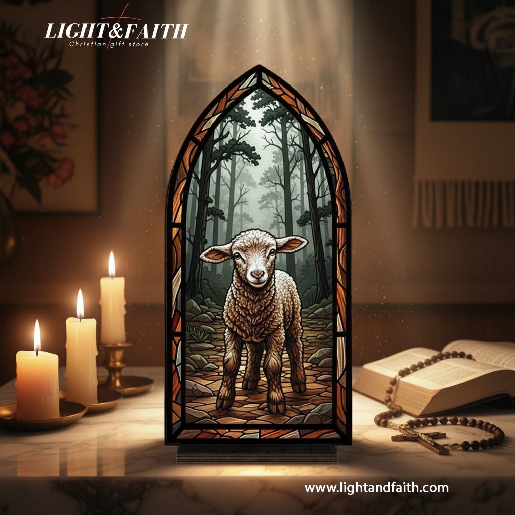 The Lamb of God Book Nook, Stained Glass Style Acrylic Decor, Christian Gift, Religious Home Decoration, Faith Art Display BNLAF06